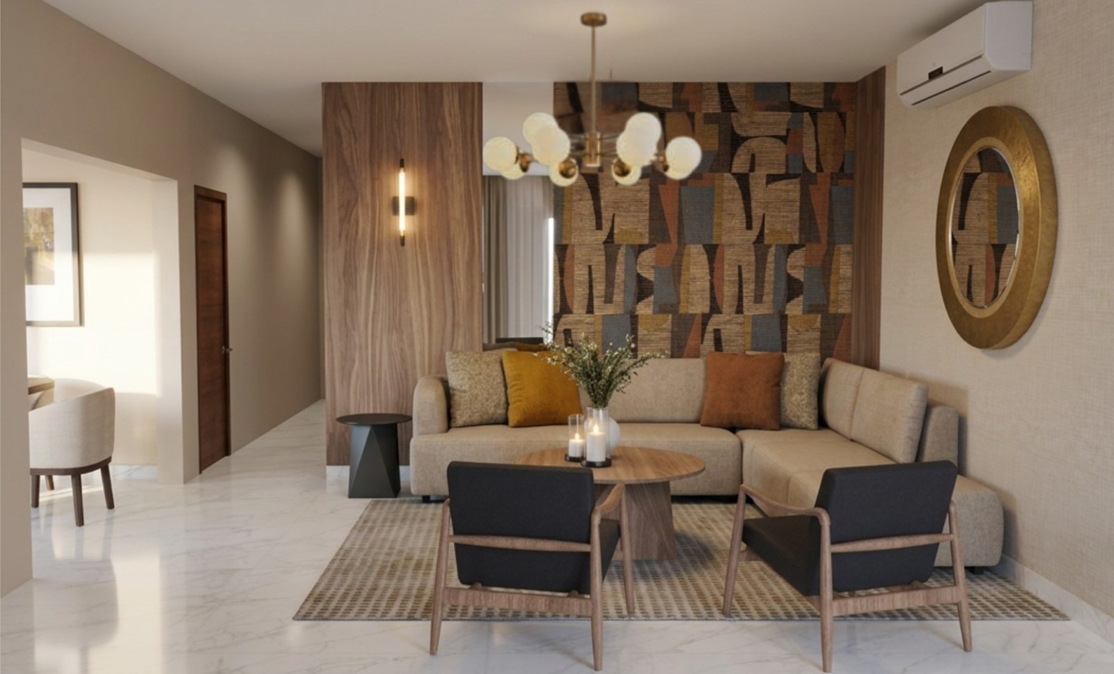 Render de sala en proyecto actualmente en construcción